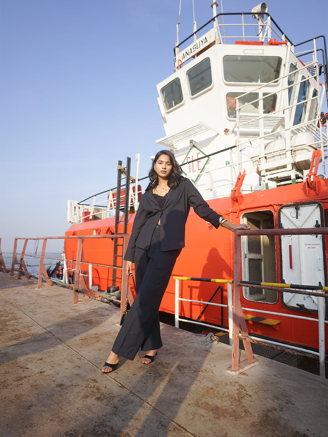 05 premium workwear formal khadi shirt black front view