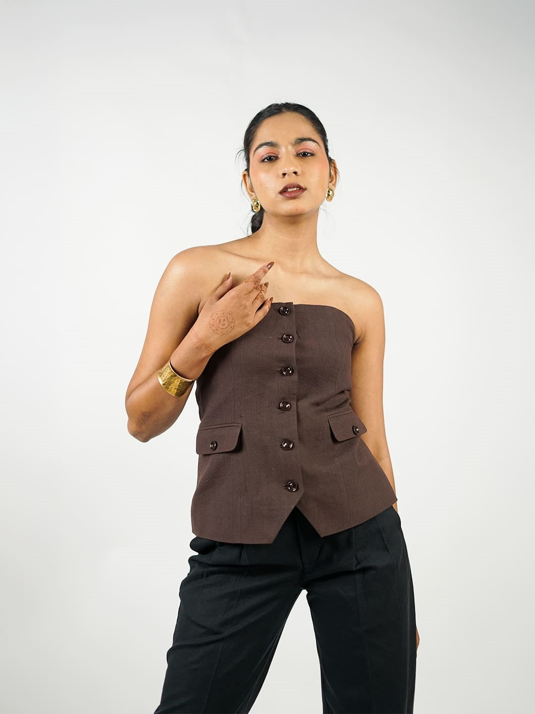 08 khadi strapless top brown front 