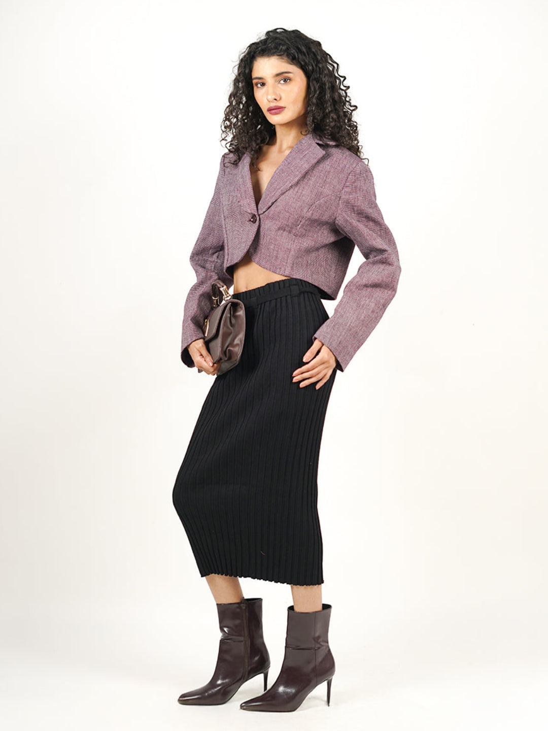 Dahlia Khadi Self Textured Cropped Blazer