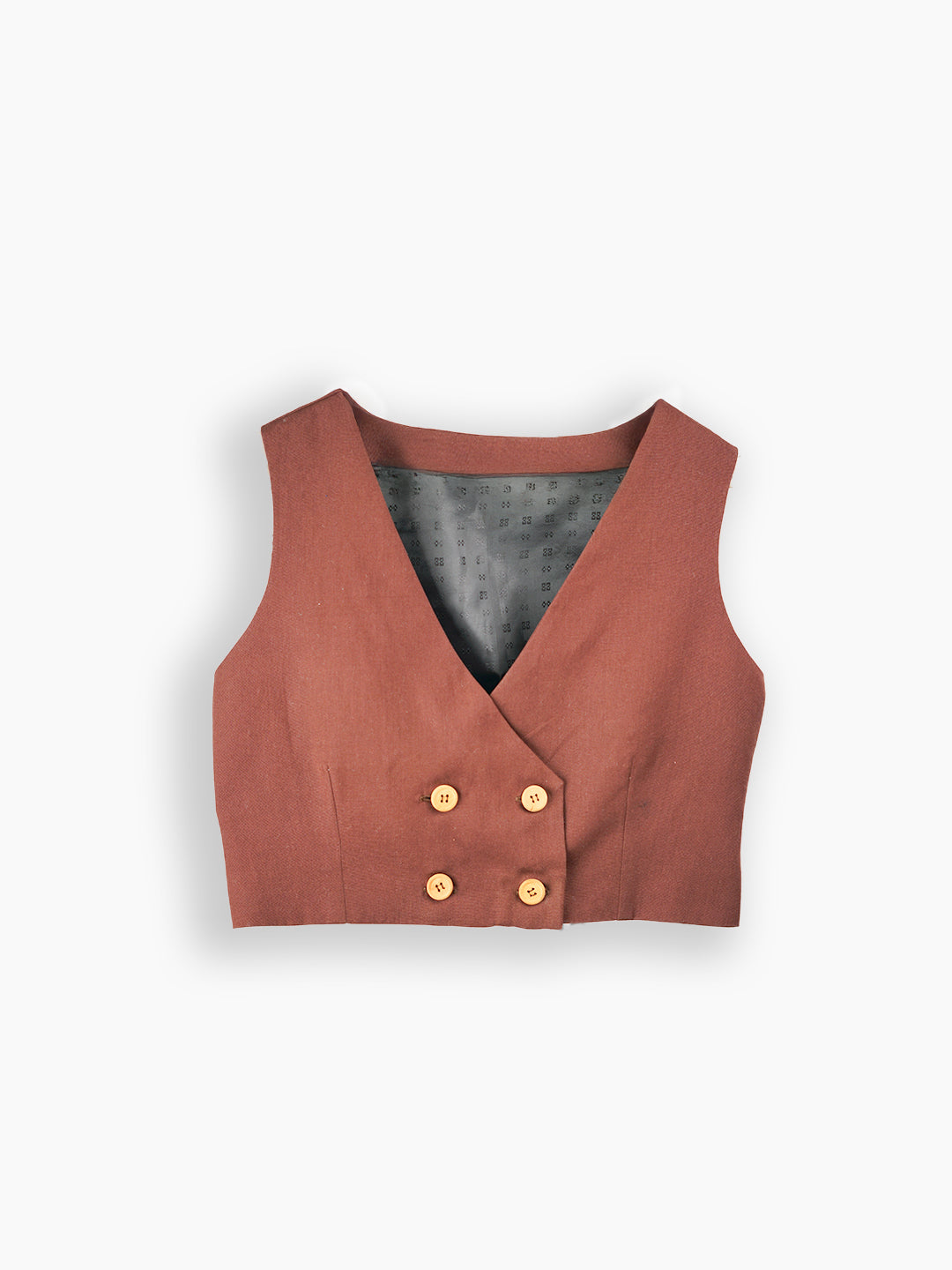Double Breasted Cotton Khadi Cropped Waistcoat for Women