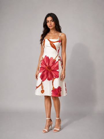Sustainable Digital Print Khadi Dress with Side Tie-Up Detail