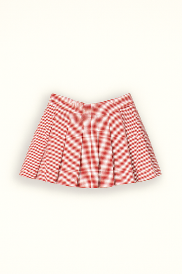 Sunflower Gingham Checks Cotton Khadi Knife-Pleated A-Line Mini Skirt