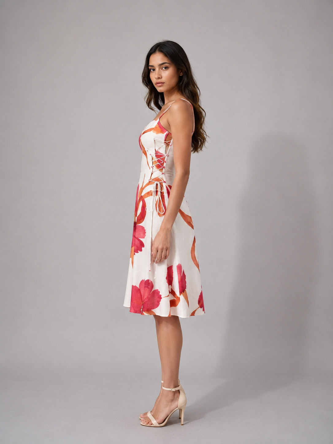 Sustainable Digital Print Khadi Dress with Side Tie-Up Detail