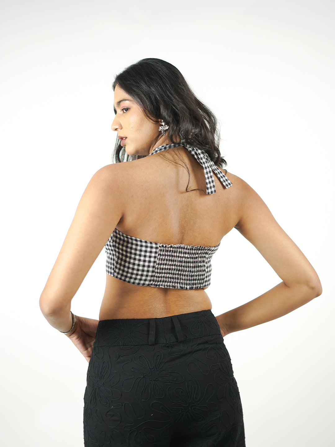 Tulip Halter Neck Tie-Up Cotton Khadi Crop Top