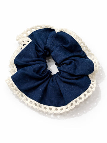 Cotton Solid Scrunchies with Lace Trim
