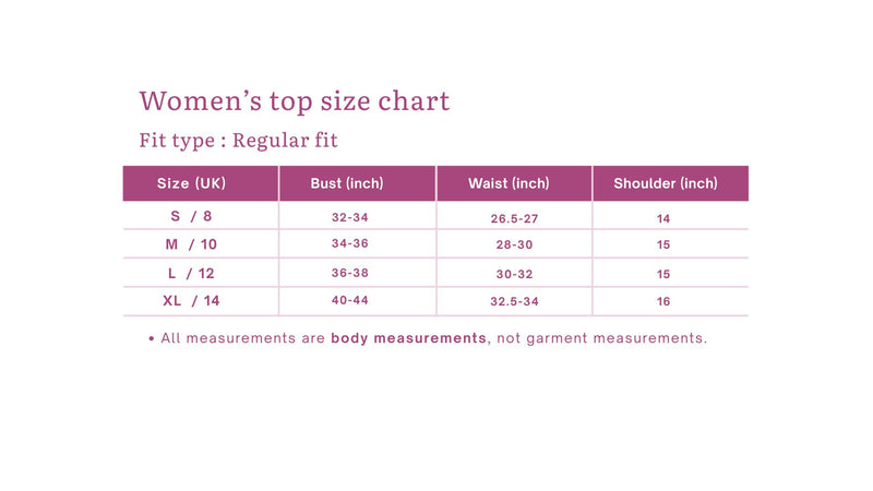 Size chart for Tulip Halter-Neck Tie-Up Khadi Crop Top