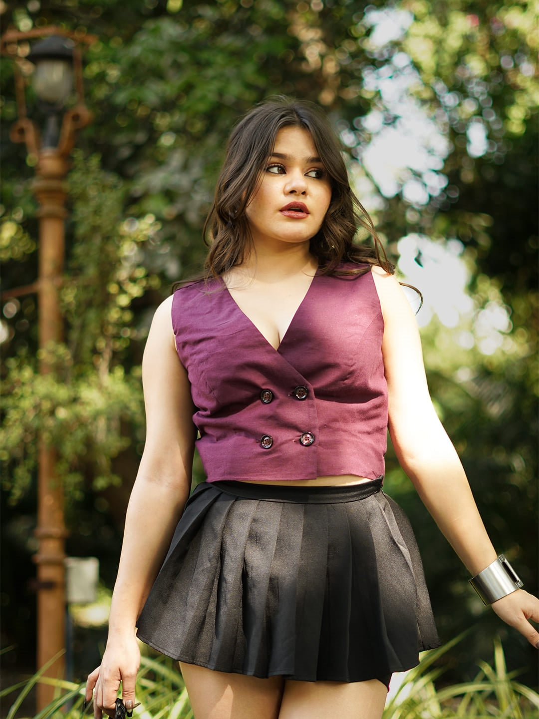 double breasted linen cropped waistcoat burgundy front2