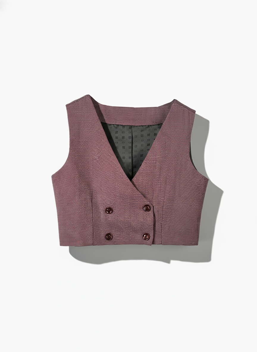 Double Breasted Cotton Khadi Cropped Waistcoat for Women