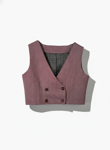 Double Breasted Cotton Khadi Cropped Waistcoat for Women