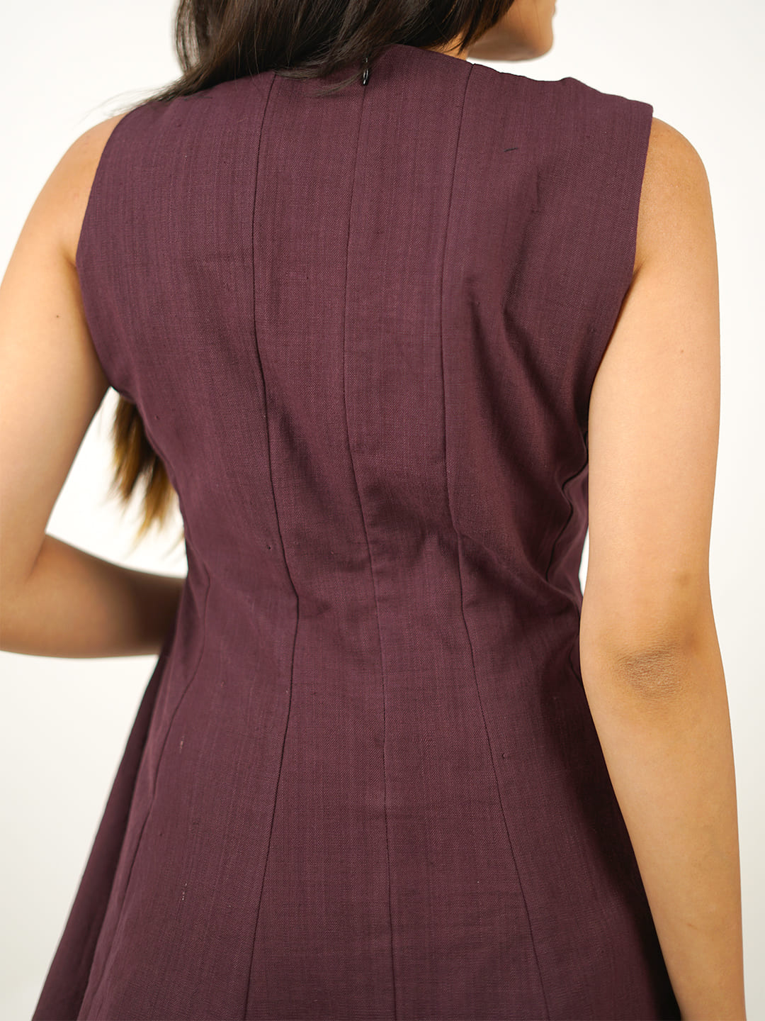 fit & flare khadi short dress burgundy back