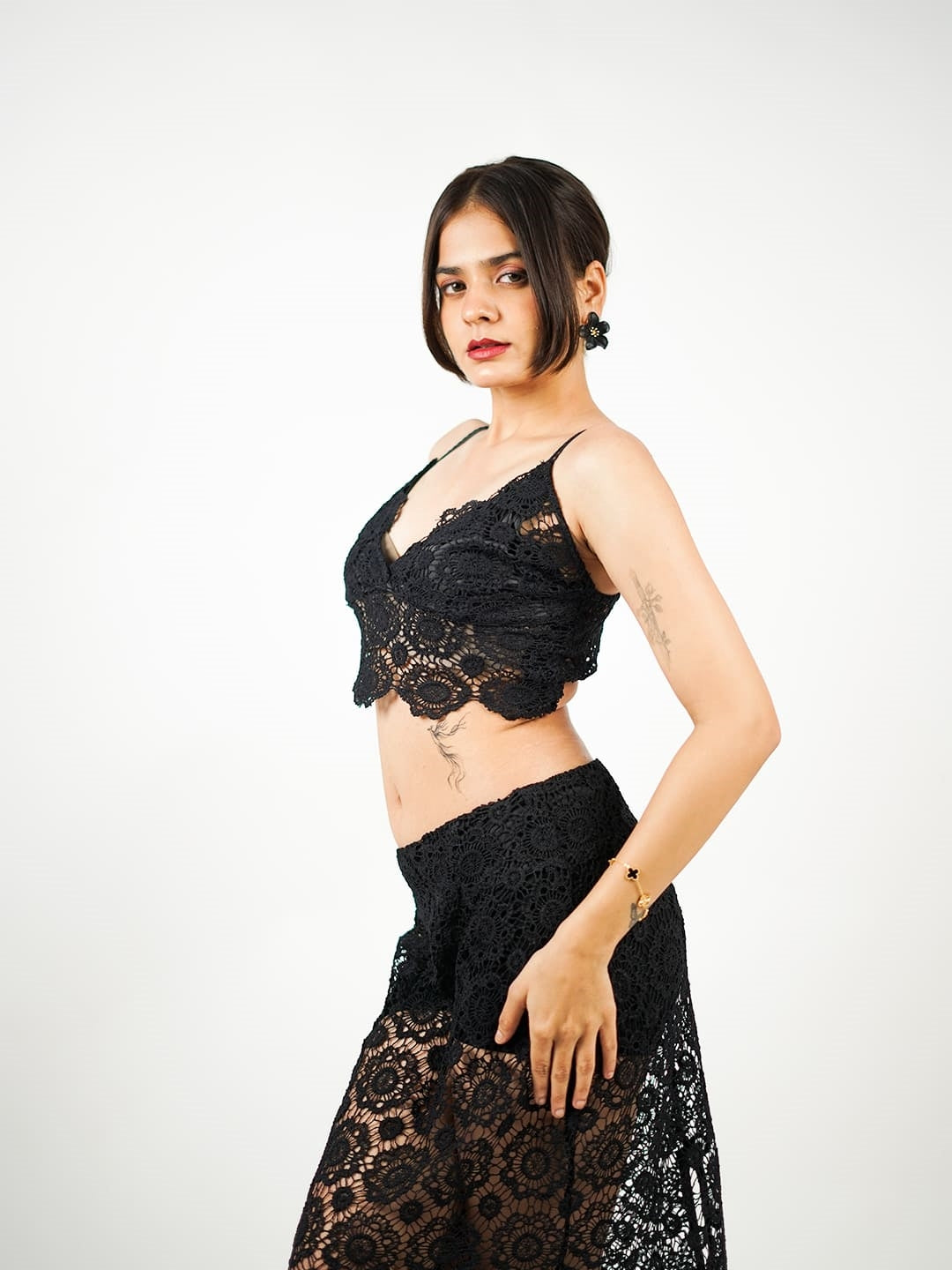 black floral lace bralette top side