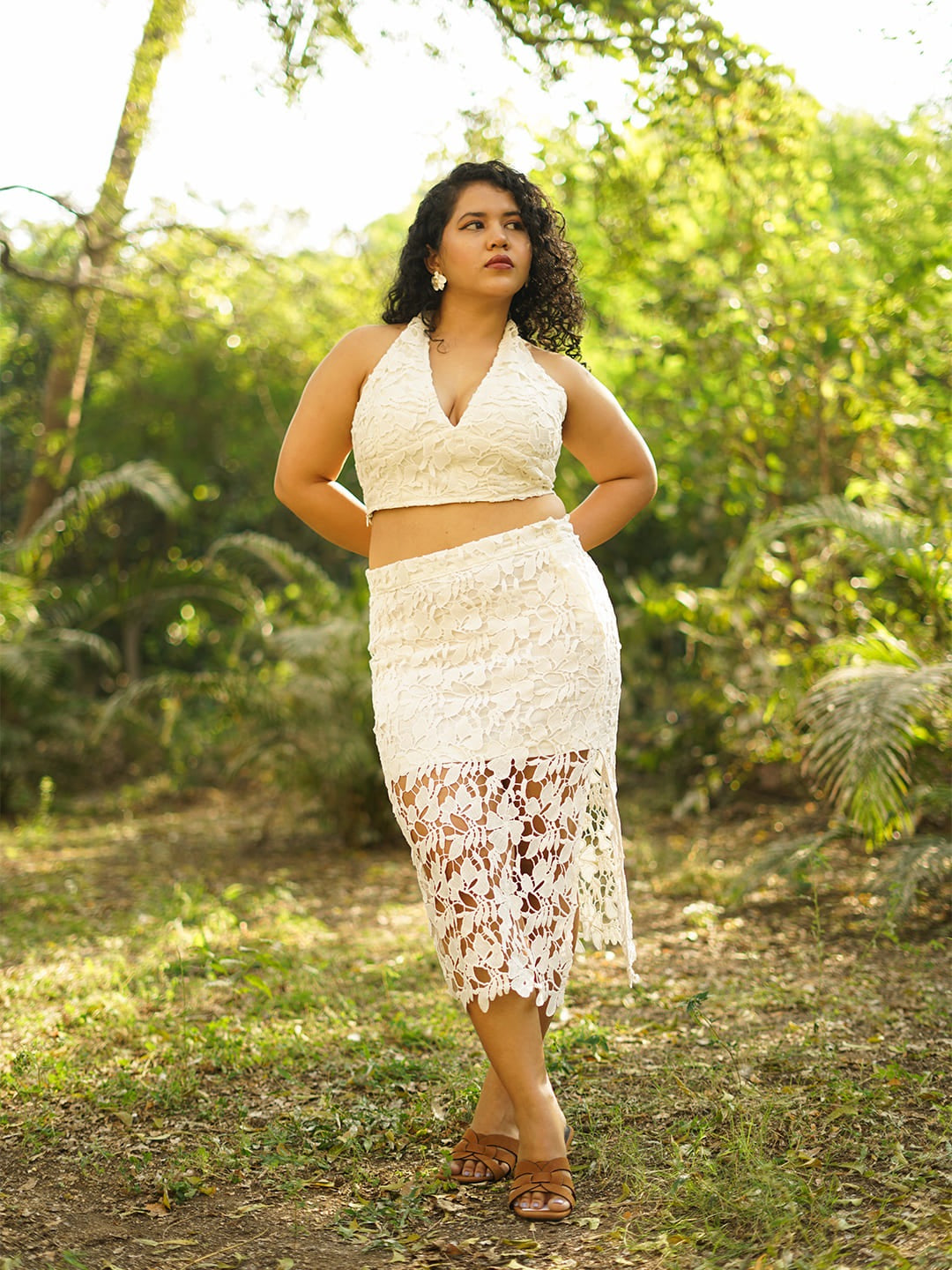 floral lace midi skirt white front