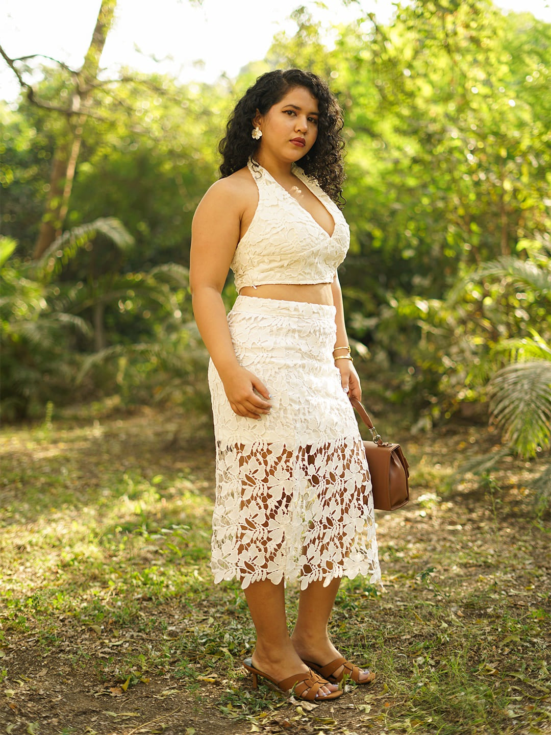 floral lace midi skirt white side
