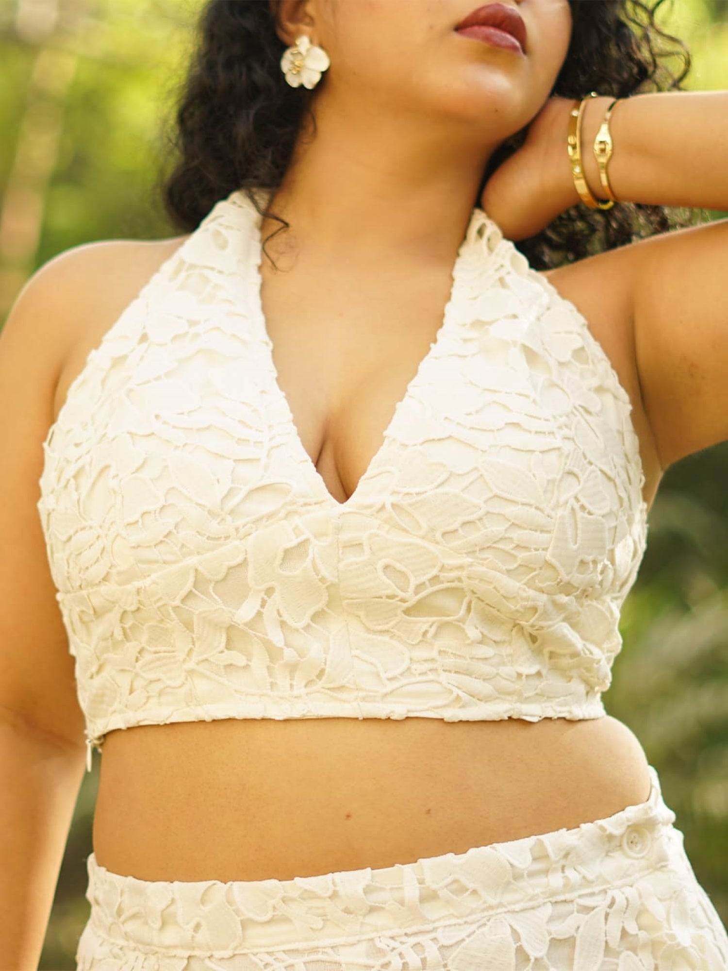 024 halter neck tie up crop top white closeup2 