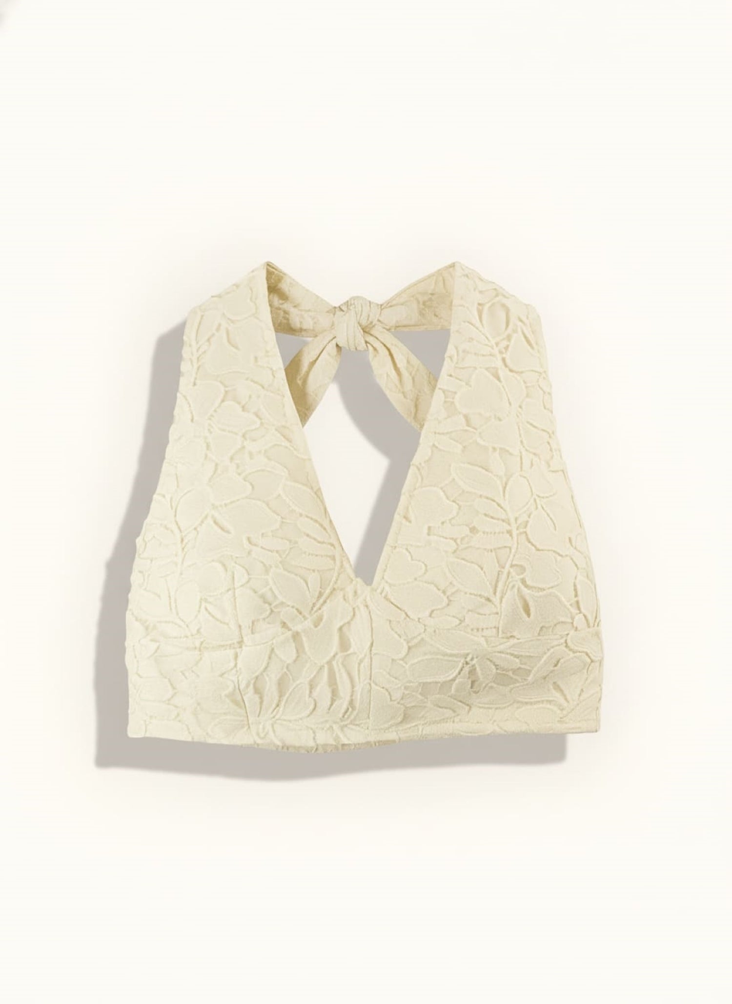 024 halter neck tie up crop top white flatlay