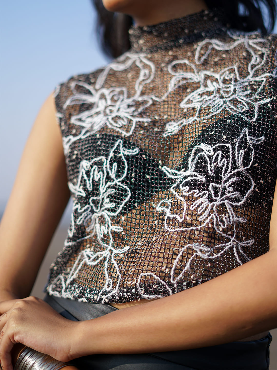 06 jute mesh sheer top black closeup