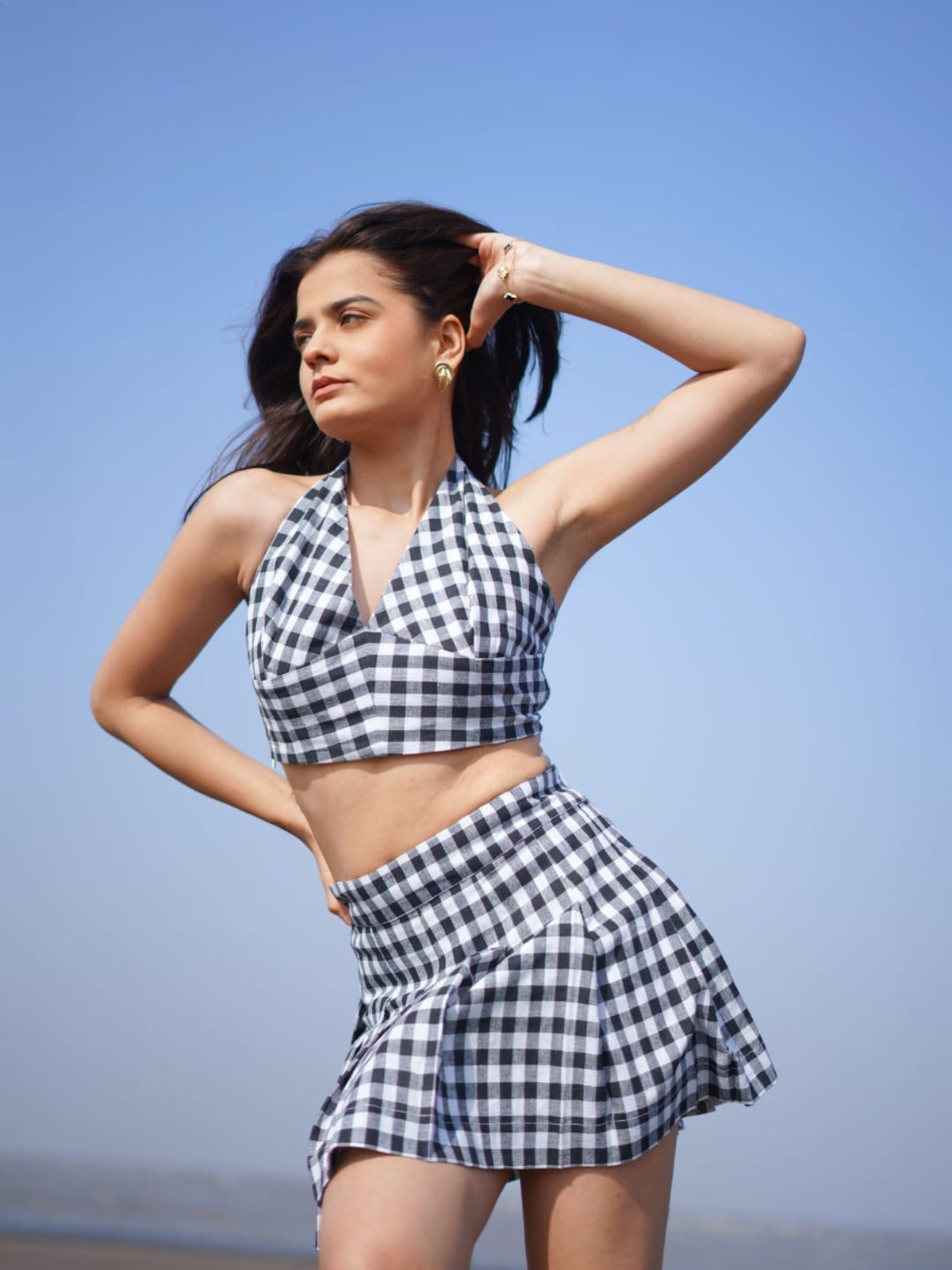 khadi knife pleated a line mini skirt black side view