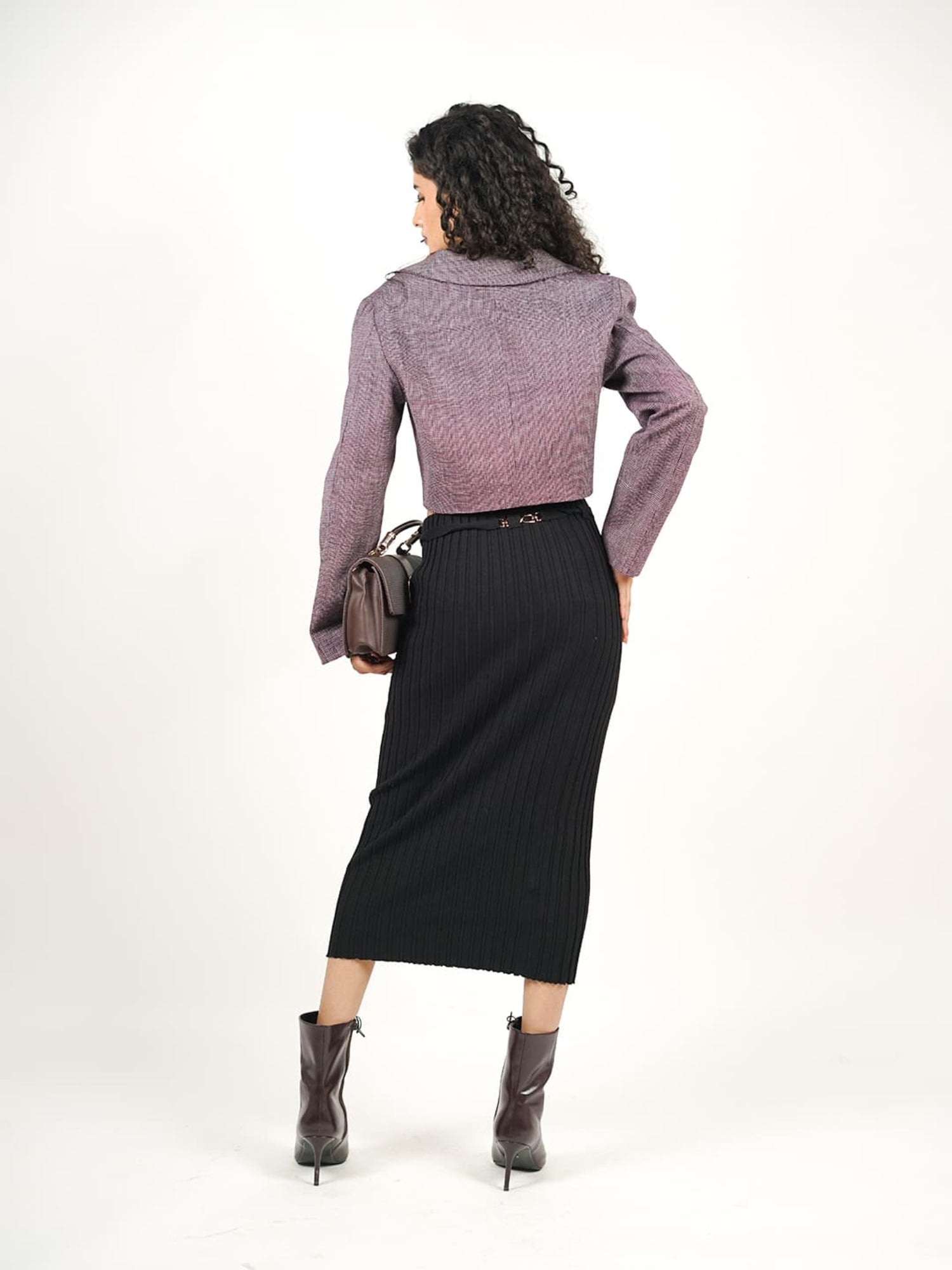 self textured cropped khadi blazer burgundy back