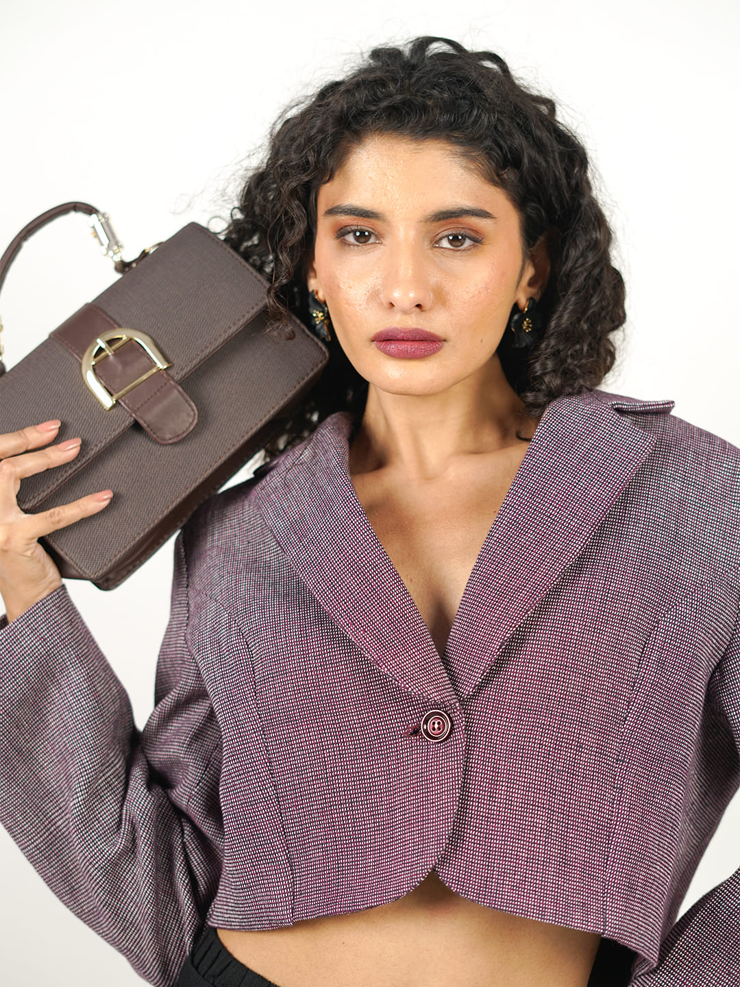 self textured cropped khadi blazer burgundy details