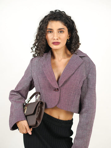 self textured cropped khadi blazer burgundy front