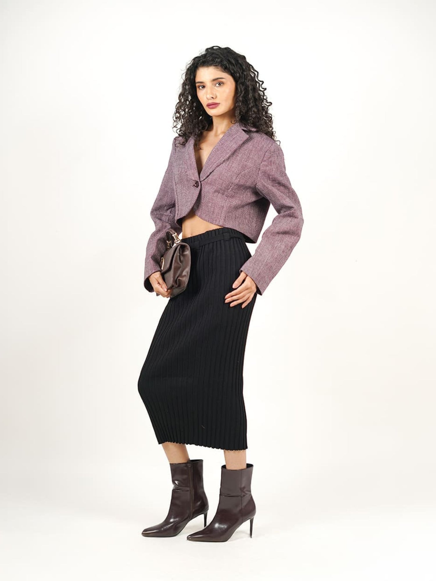 self textured cropped khadi blazer burgundy full