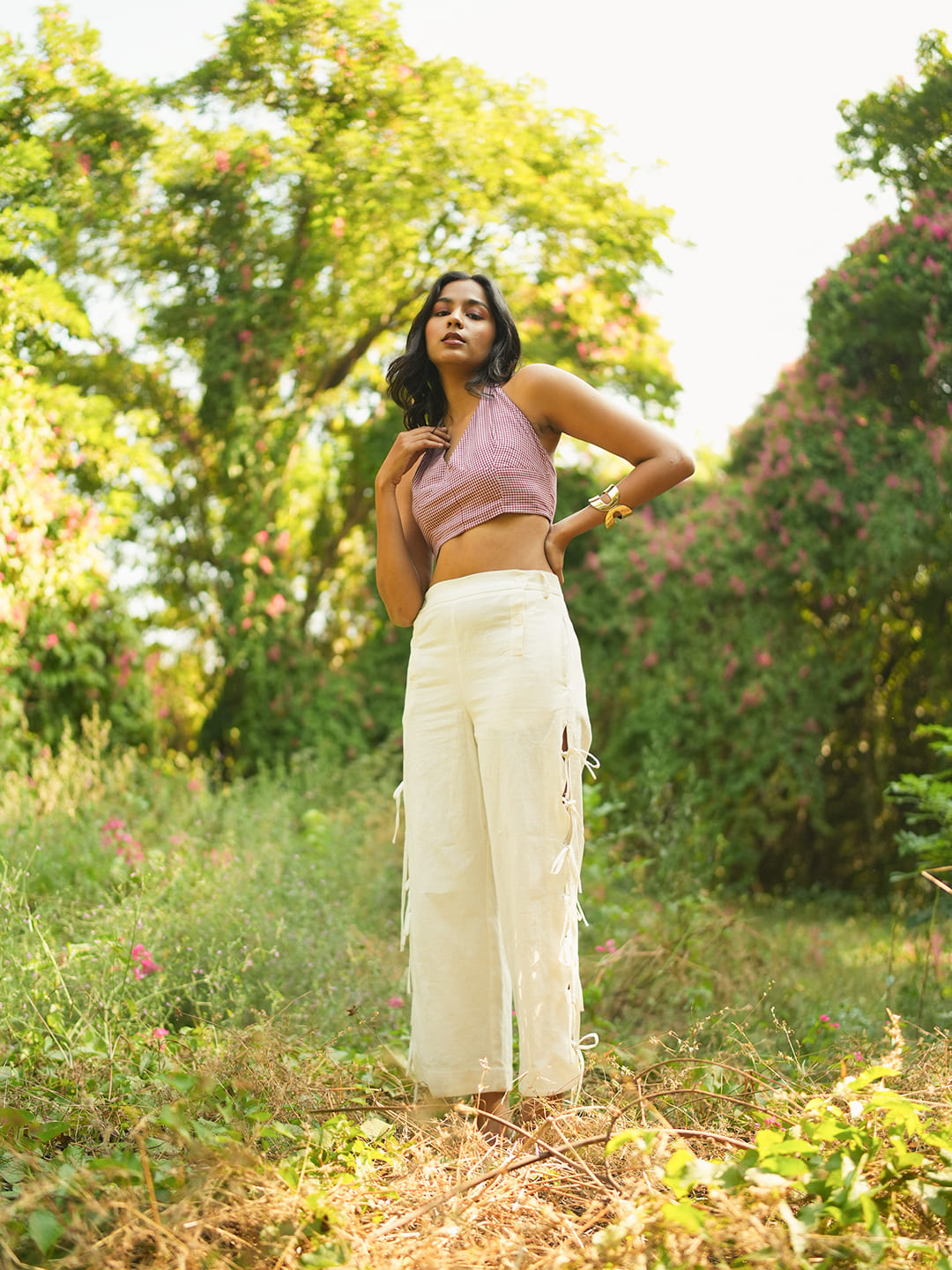 khadi tailored pants white full model view