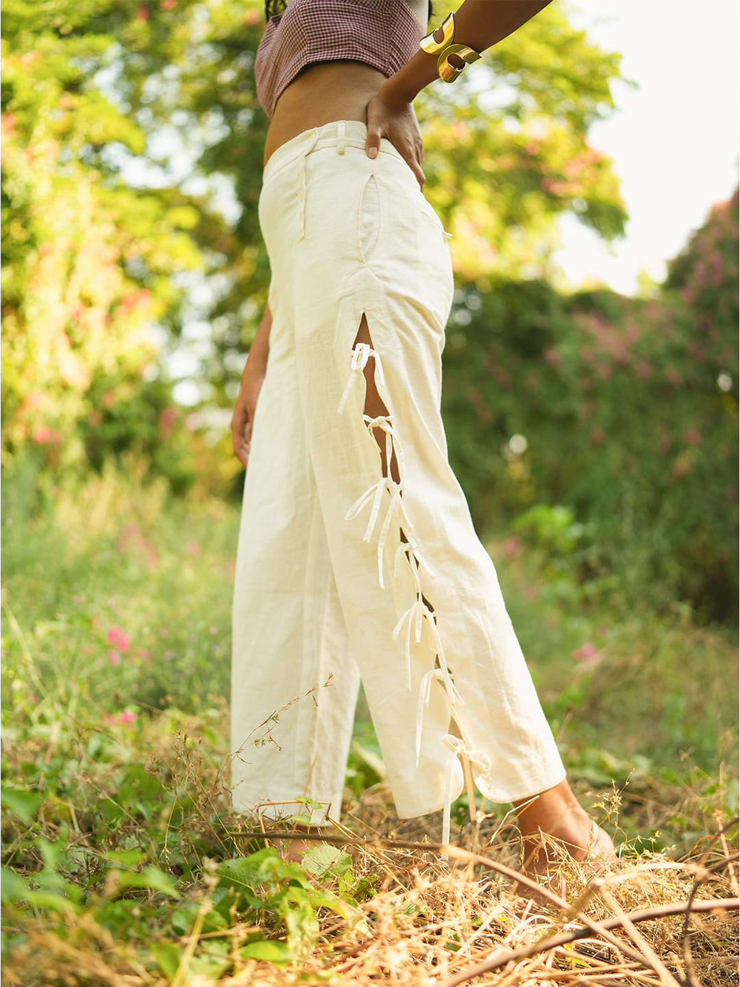 khadi tailored pants white side