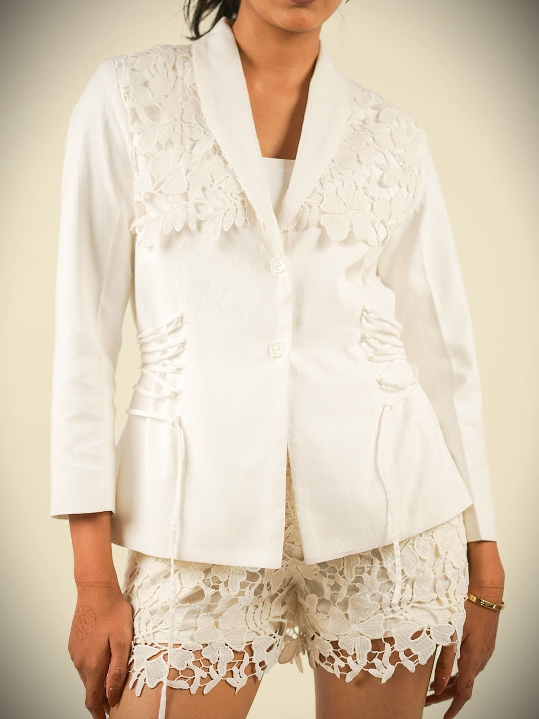 khadi tailored white blazer closeup