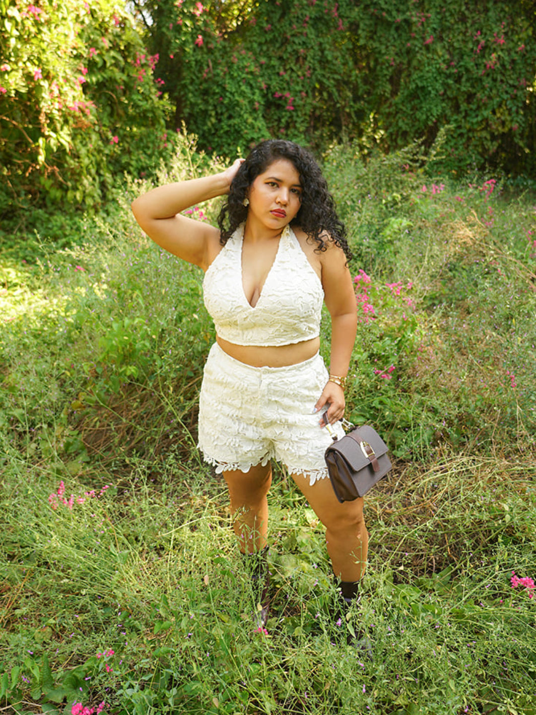 lace shorts with scalloped hem white full