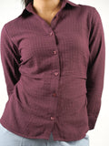 self check textured khadi shirt burgundy closeup