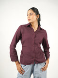 self check textured khadi shirt burgundy front
