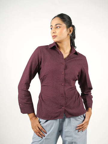self check textured khadi shirt burgundy front