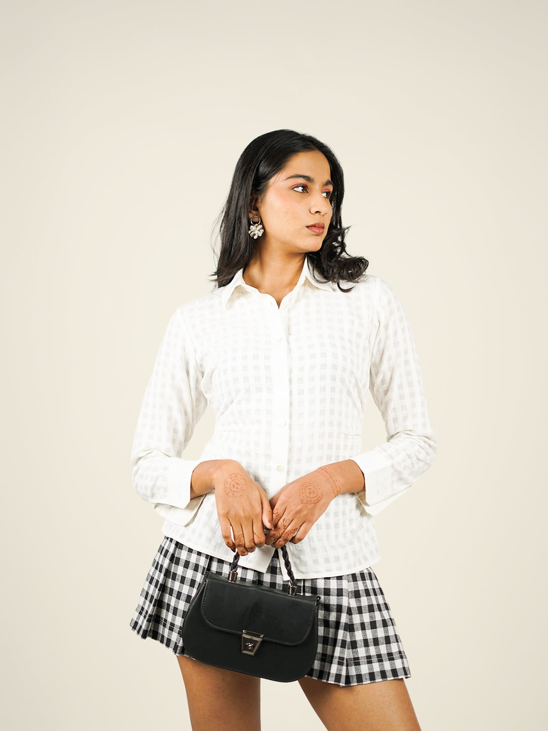 self check textured khadi shirt white front