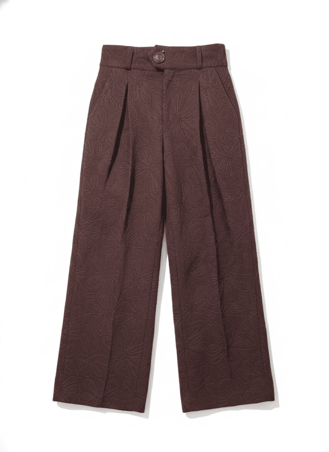 wide leg embroidered khadi pants brown flatlay